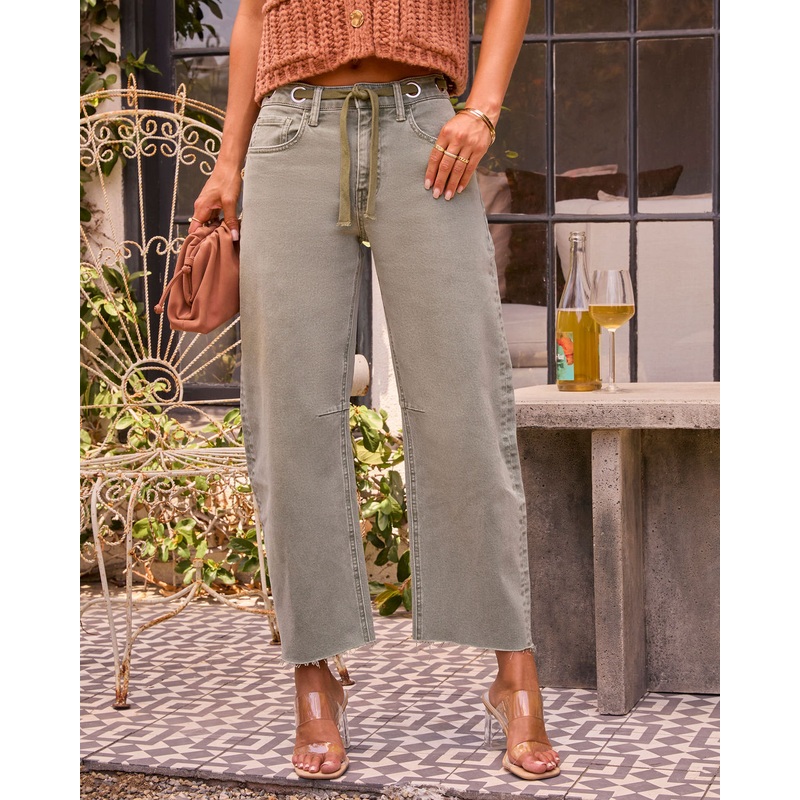 Ashlyne Drawstring Barrel Jeans Olive 24