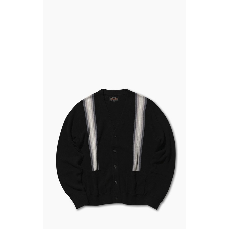 Beams Plus Cotton Jacquard Striped Cardigan Black M