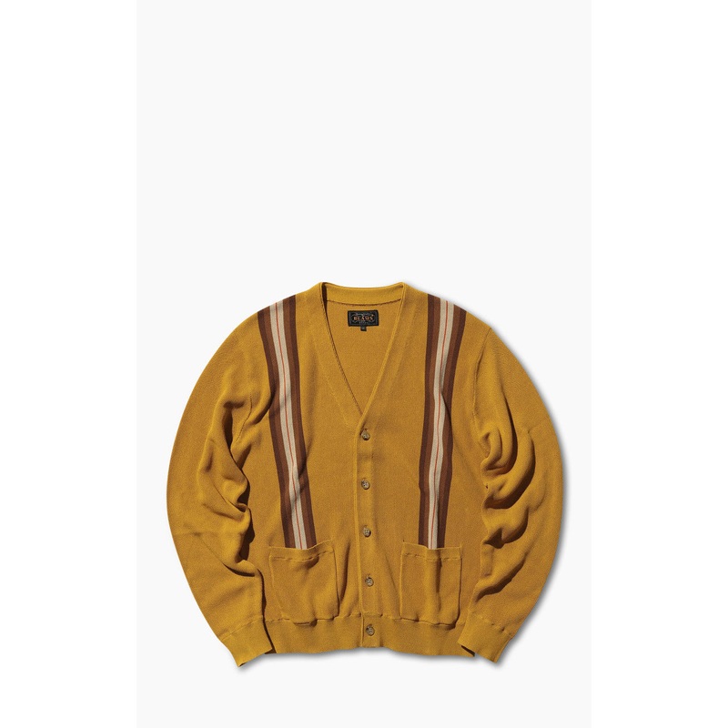 Beams Plus Cotton Jacquard Striped Cardigan Mustard M