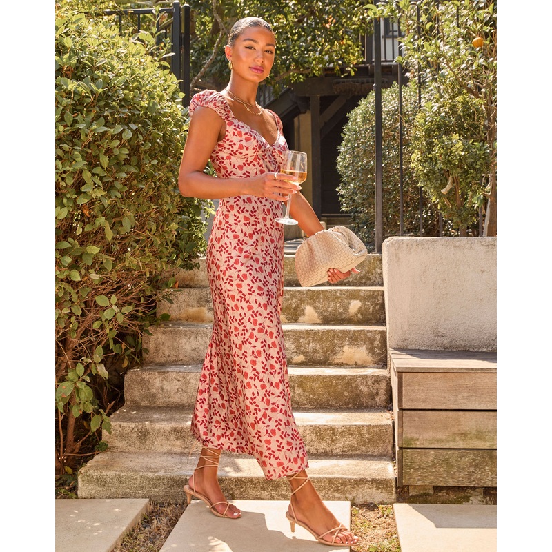 Braline Slip Maxi Dress Red Floral XS