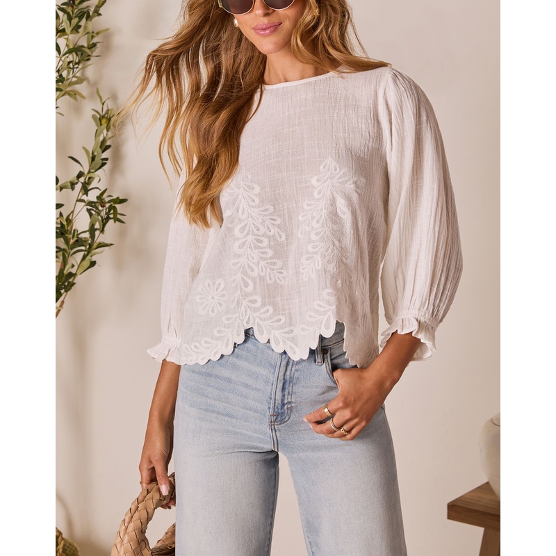 Cauline Embroidered Linen Top White XS