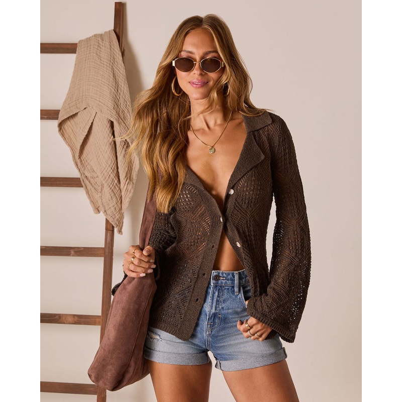 Kelson Crochet Button Down Top Chocolate S