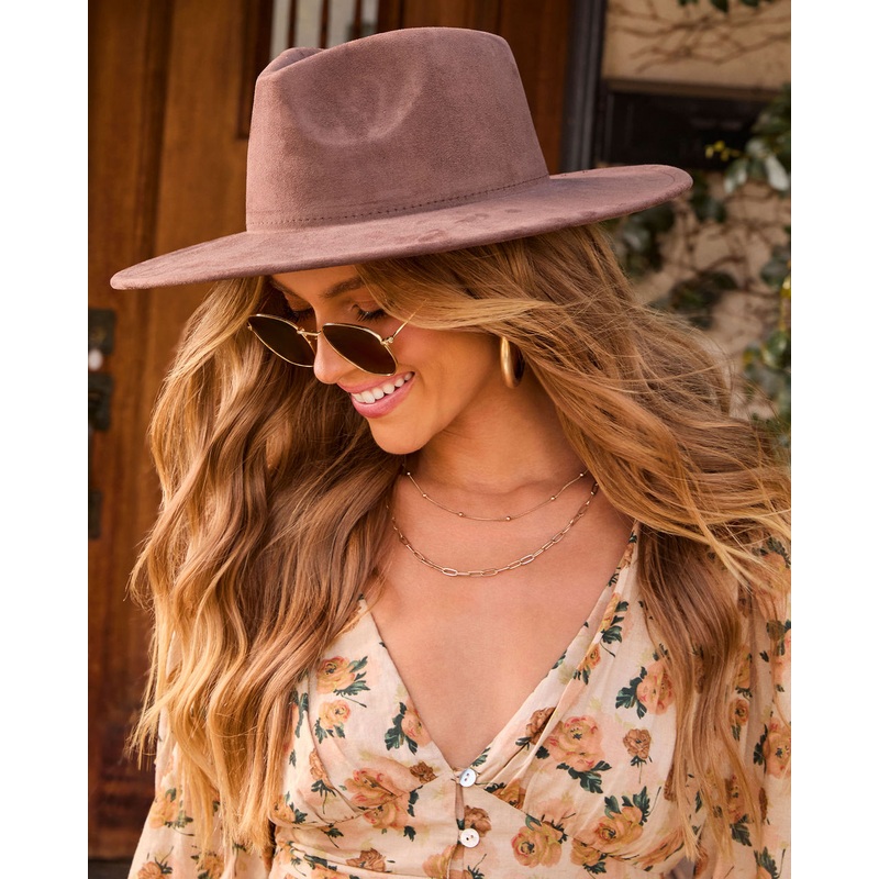 Kiss the Sun Faux Suede Fedora Dark Brown O/S