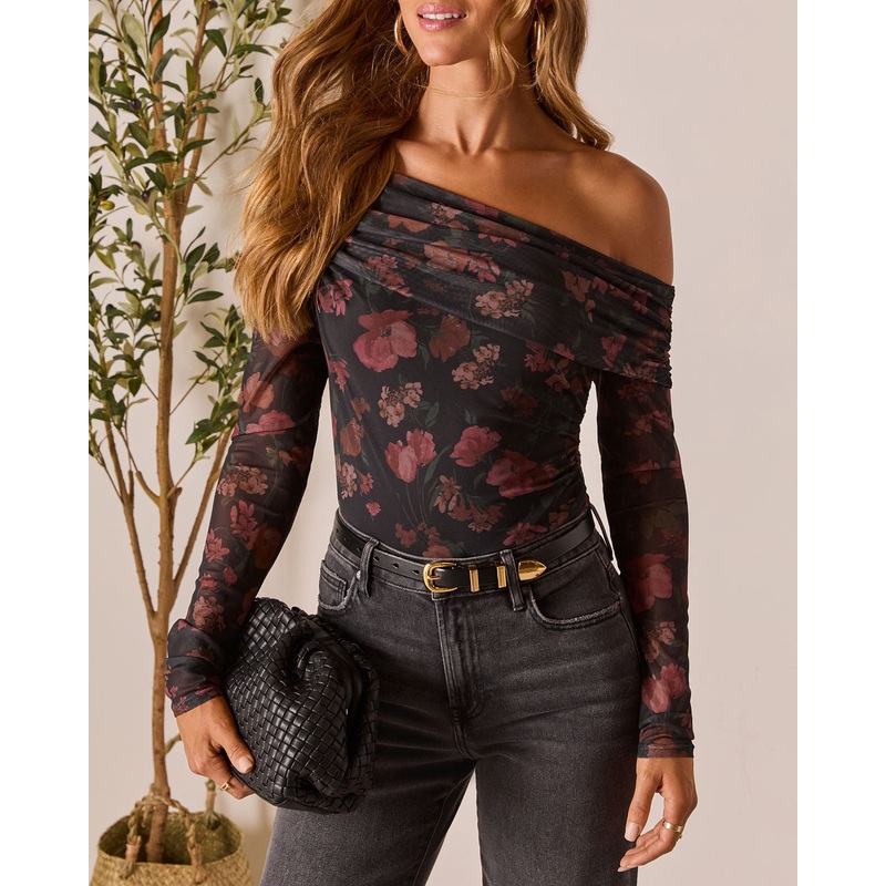 Marilou One Shoulder Bodysuit Black Floral XS