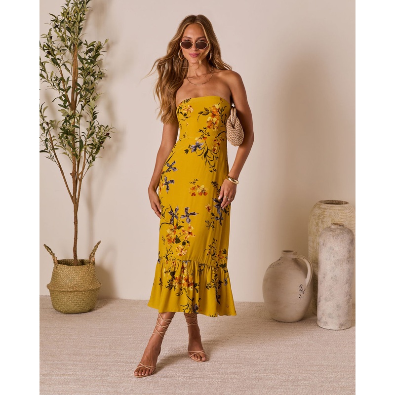 Nakita Fishtail Maxi Dress Mustard Floral XS