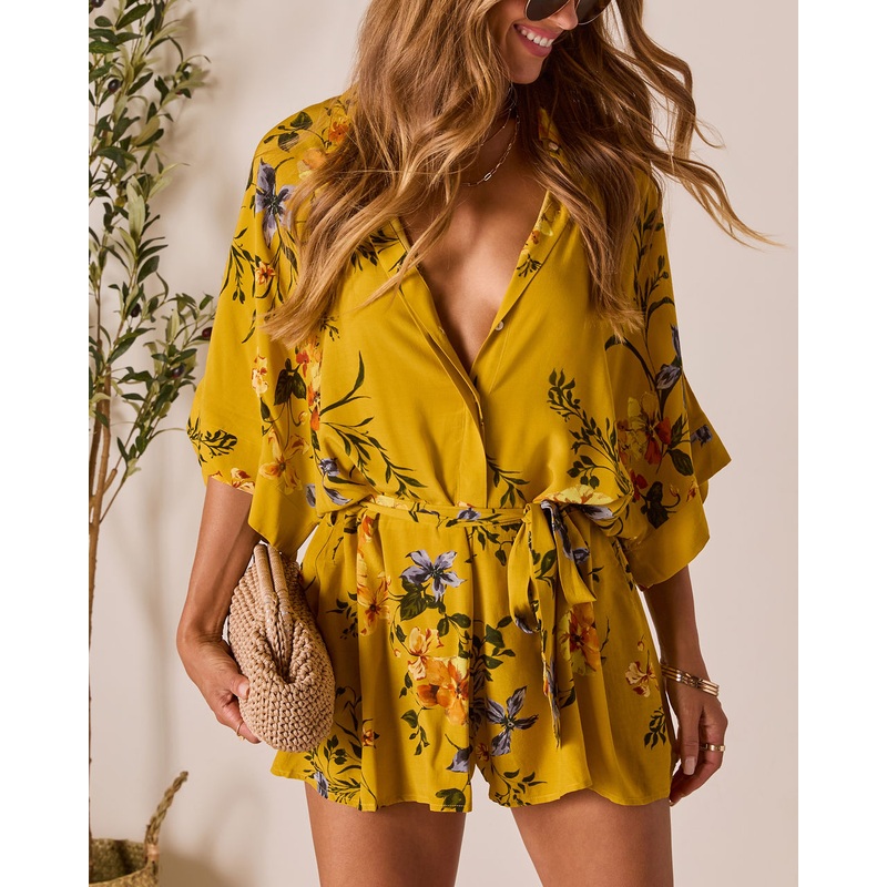 Nakita Waist Tie Romper Yellow XS