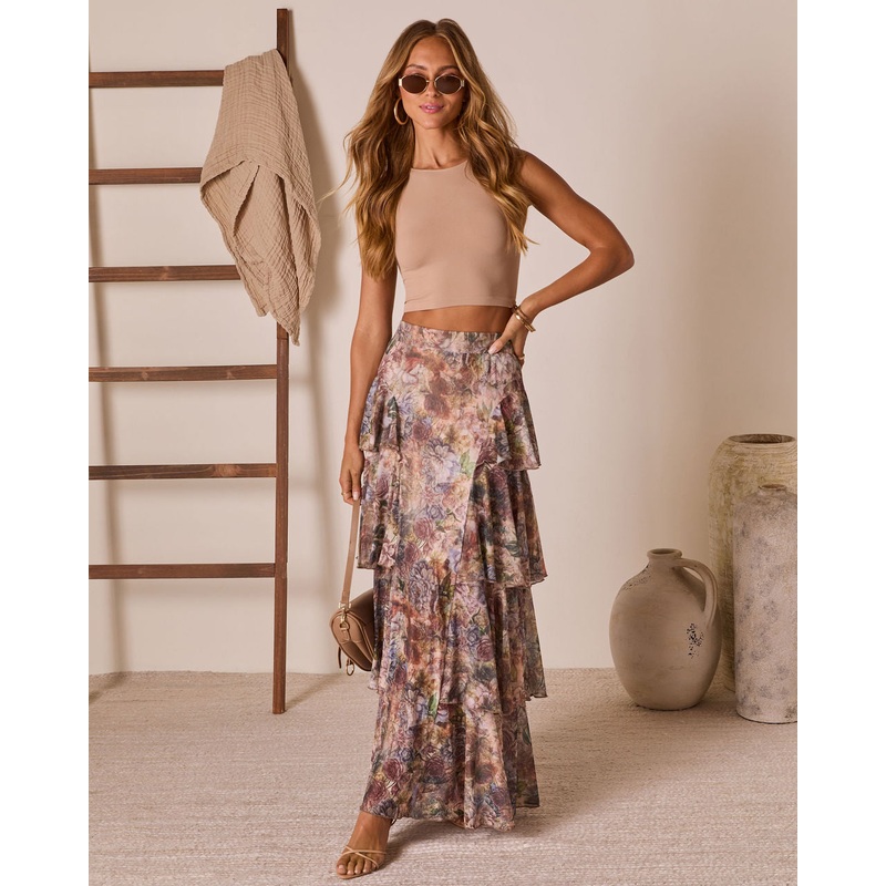 Reissa Tiered Maxi Skirt Sand XS