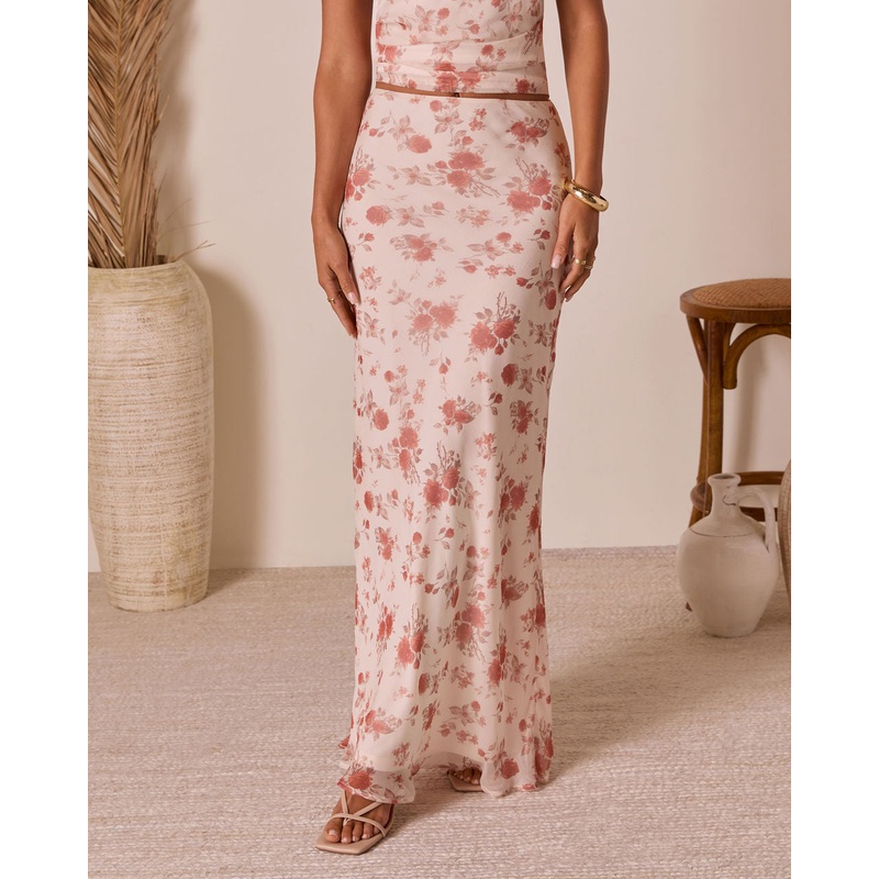 Romance Rewritten Floral Maxi Skirt Cream Floral XS