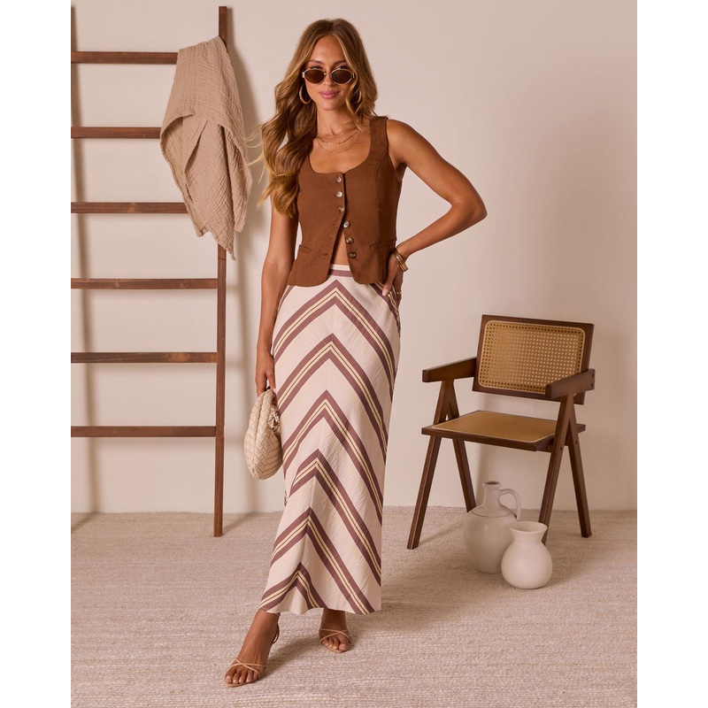 Tender Note Chevron Maxi Skirt Mocha XS