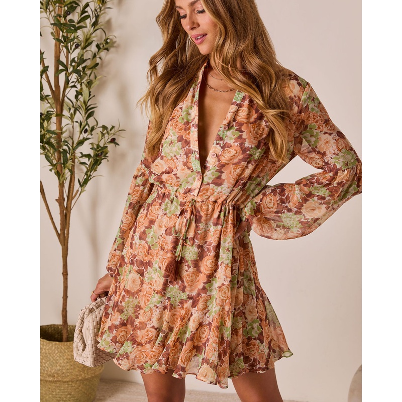 Allenah Drawstring Mini Dress Salmon Multi S