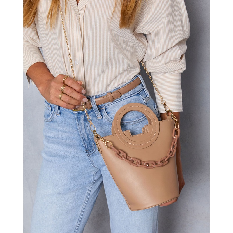 Clementie Chain Charm Bucket Bag Taupe O/S