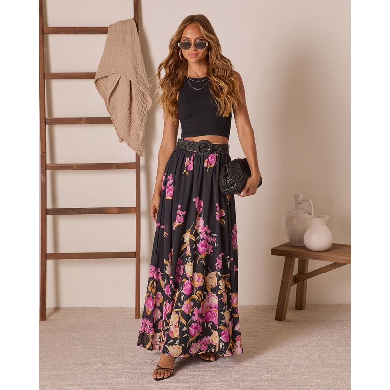 Olenda Floral Maxi Skirt Black S