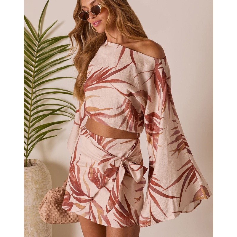 Ramiah Tropical Crop Top Ivory/Rust XS