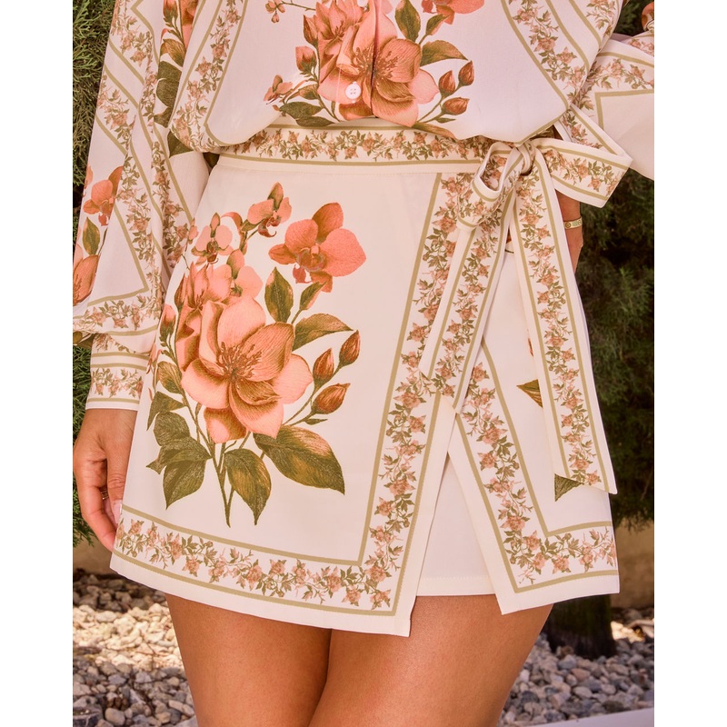 Sunfaded Love Floral Wrap Mini Skort Ivory Multi XS