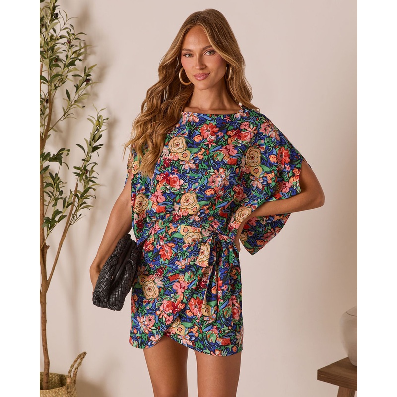 Jacie Wrap Mini Dress Navy Multi XS