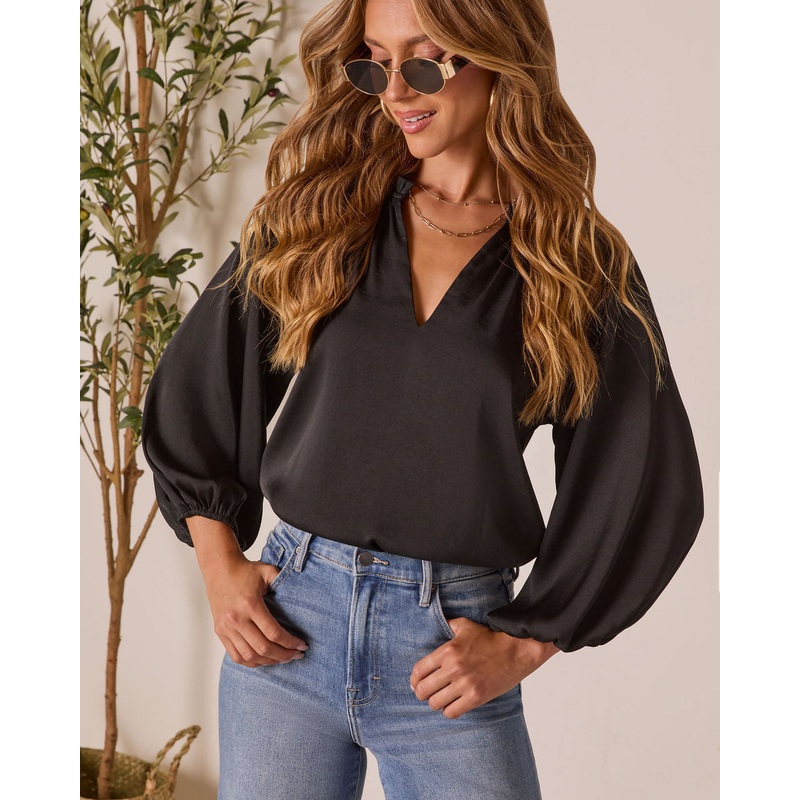 Teylor V Neck Long Sleeve Top Black XS