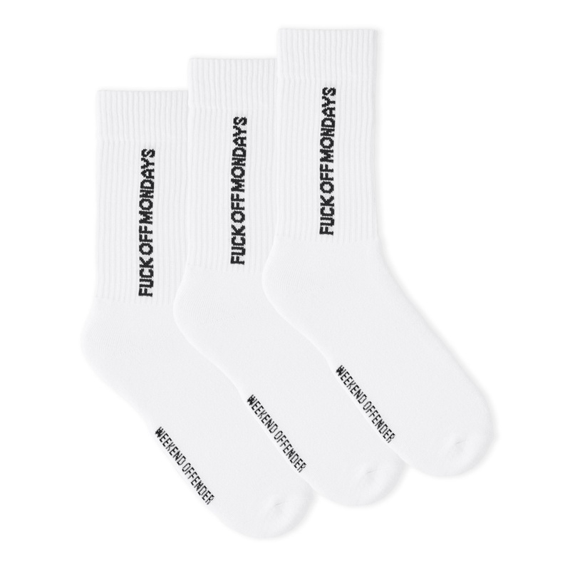 FO Mondays Sports Socks White Pack of 3 White