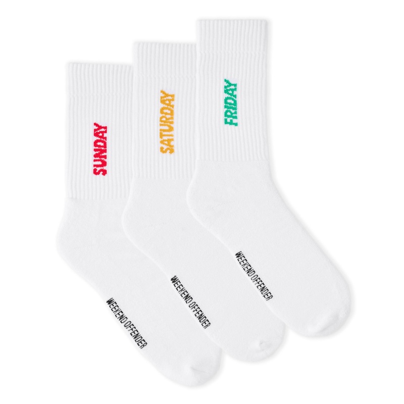 Friday/Saturday/Sunday Sports Socks White Pack of 3 White