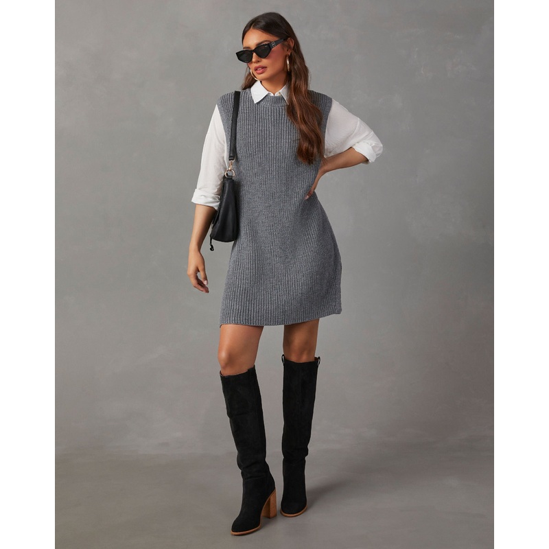 Let Her Be Knit Mini Dress Grey XS