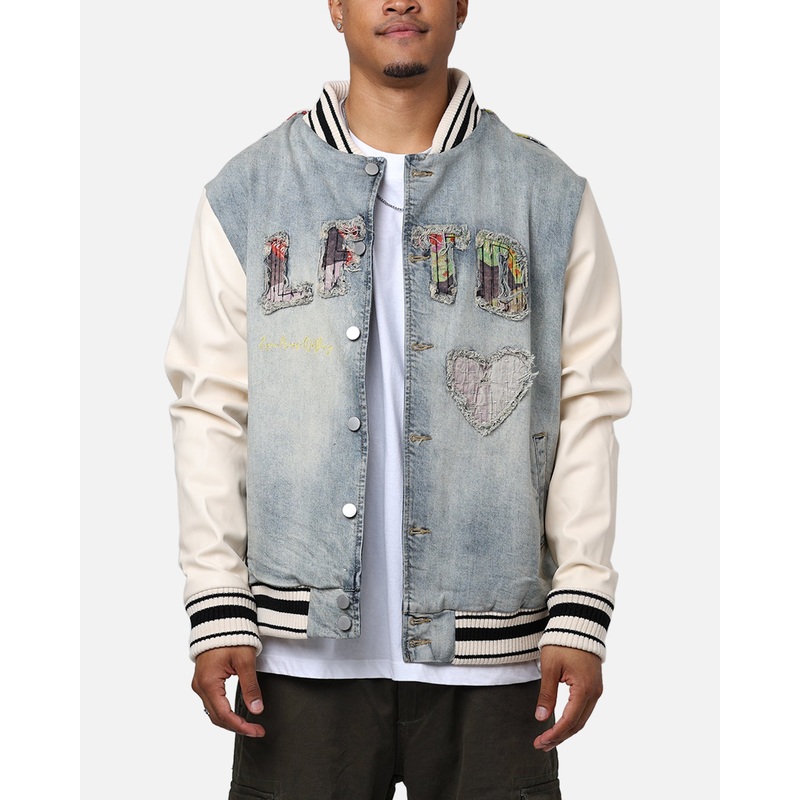 Lifted Anchors “Martina” Boro Denim Varsity Jacket Denim/Cream S