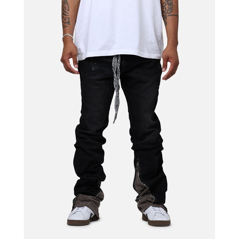 Lifted Anchors “Steffi” Knitted Stacked Flare Jeans Black/Oak 30