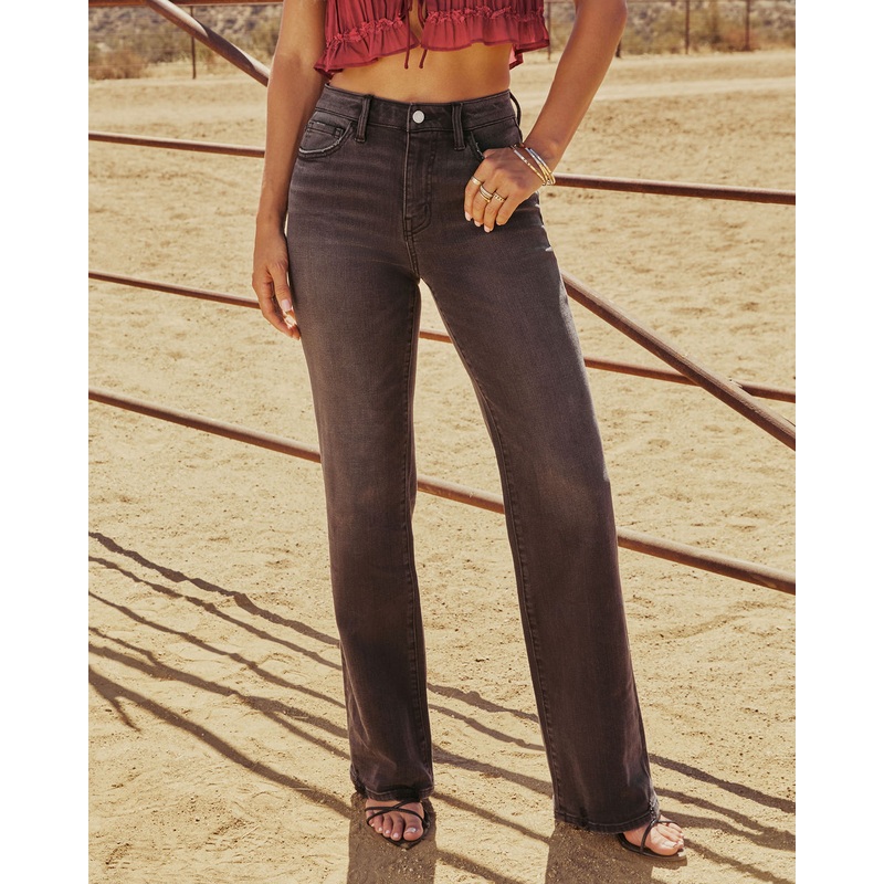 Aaliyah Stretch High Rise Flare Jeans Black Wash 24