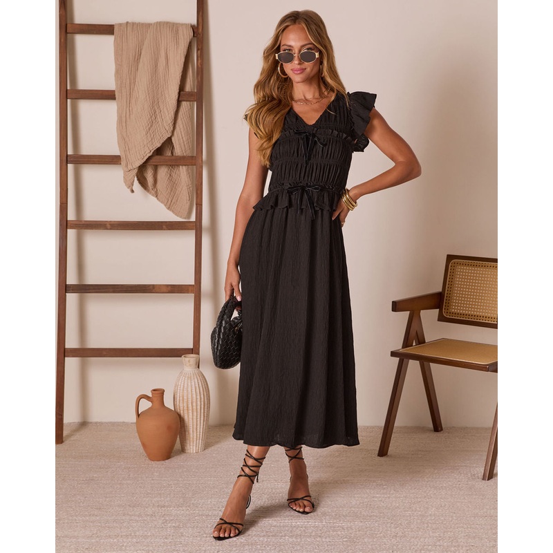 Amber Haze Peplum Midi Dress Black XS