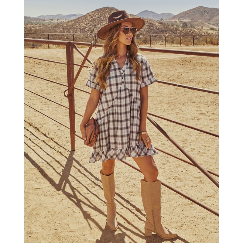 Balinda Plaid Mini Dress Cream Check XS