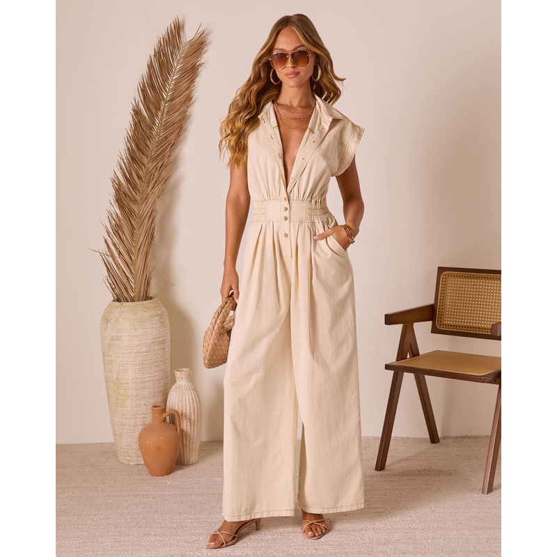 Dusky Vale Twill Jumpsuit Natural S