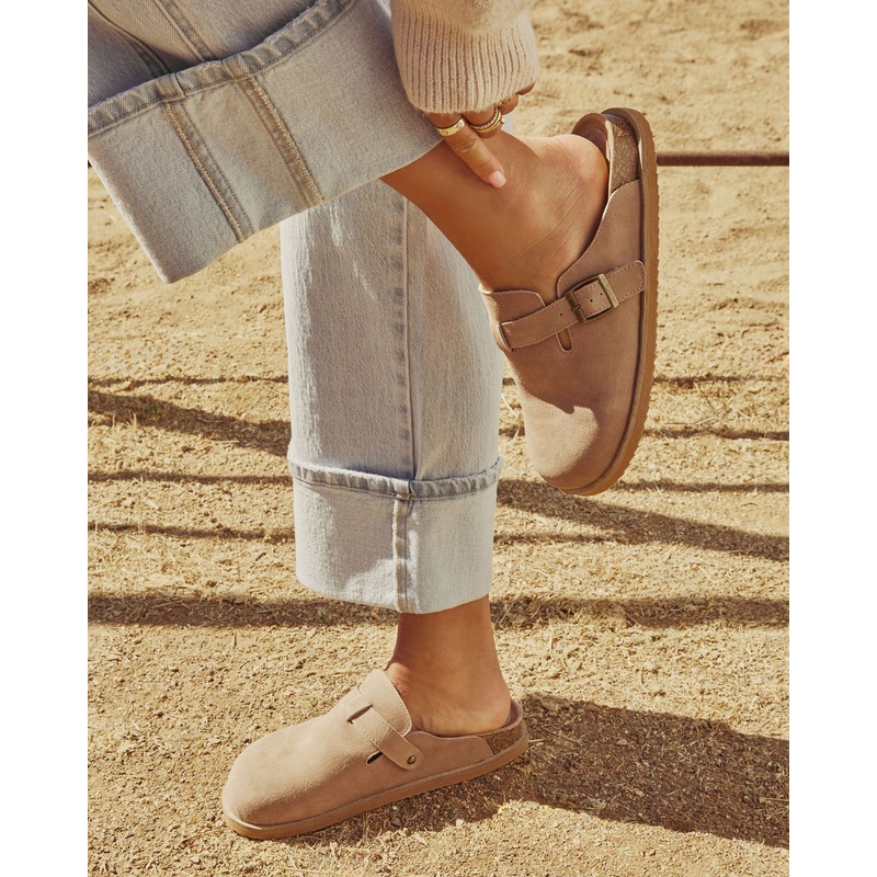 Estina Faux Suede Clogs Taupe 6