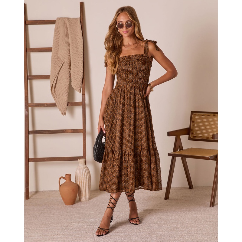 Laylina Smocked Bodice Maxi Dress Brown XS