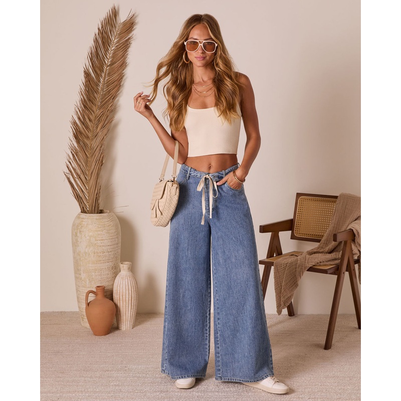 Solonge Rigid Drawstring Jeans Medium Wash XS