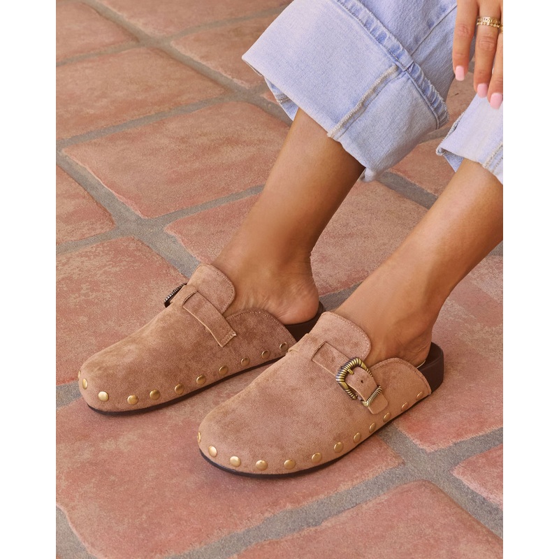 Telliah Faux Suede Studded Mule Latte 6
