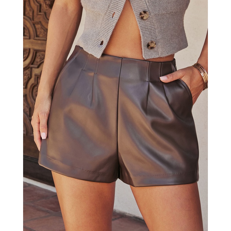 Tildah Faux Leather Shorts Brown XS