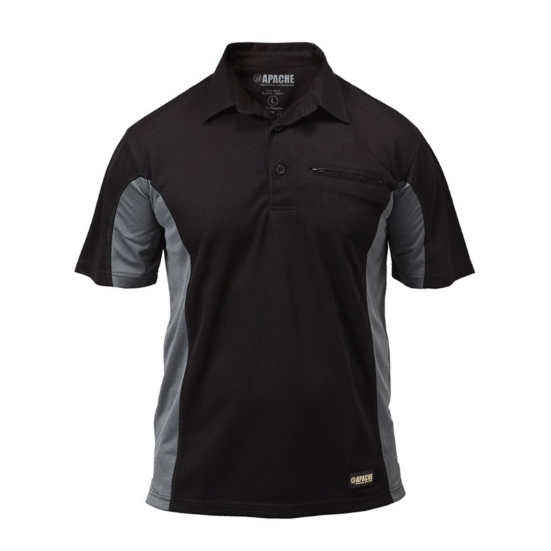 Apache Wicking Polo T-Shirt Black / Grey Large