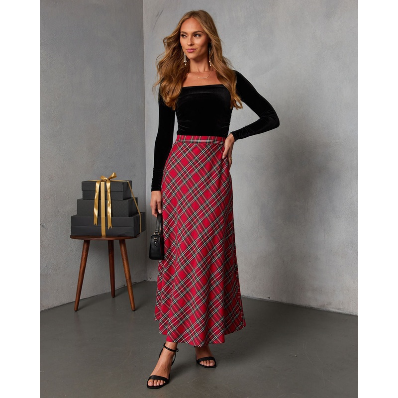 Tarenne Plaid Maxi Skirt Red Plaid XS