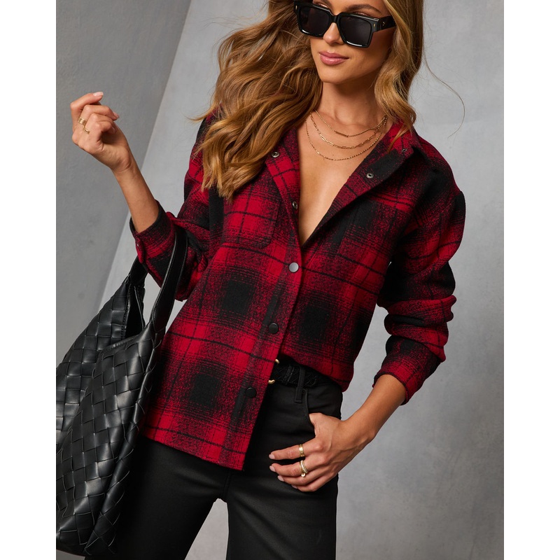 Fireside Manor Plaid Shirt Jacket Black Multi S