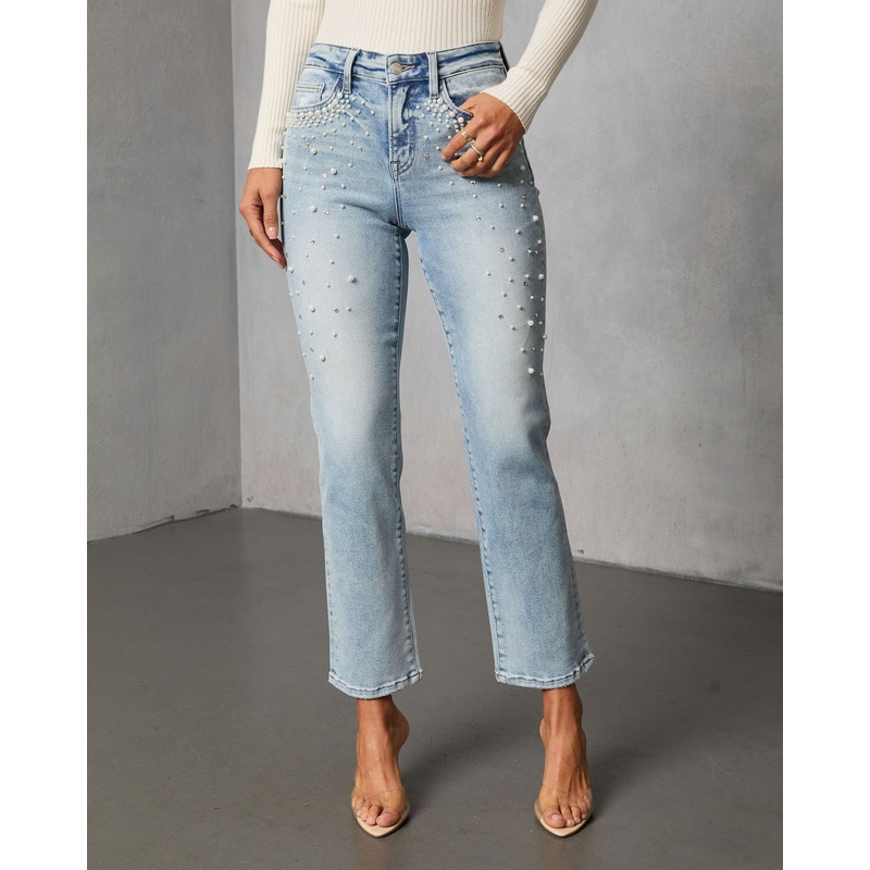 Sonorah Super Stretch Straight Leg Embellished Jeans Light Wash 24
