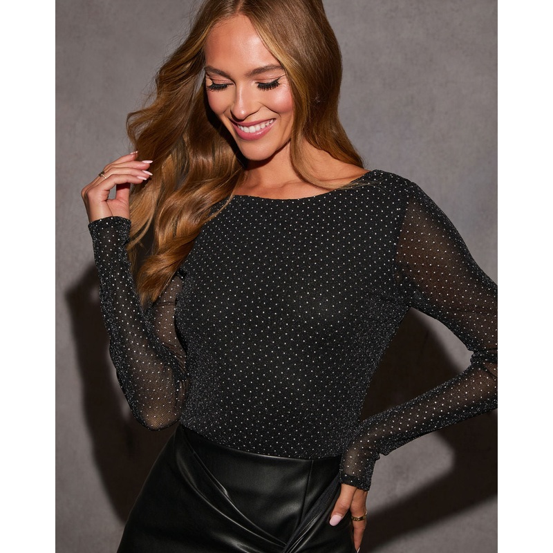 Tyla Embellished Mesh Bodysuit Black XS