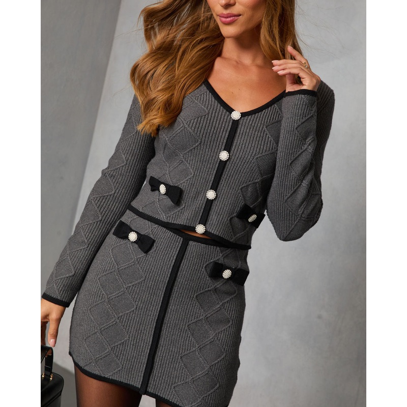 Sleigh Belle Raised Argyle Knit Cardigan Charcoal S