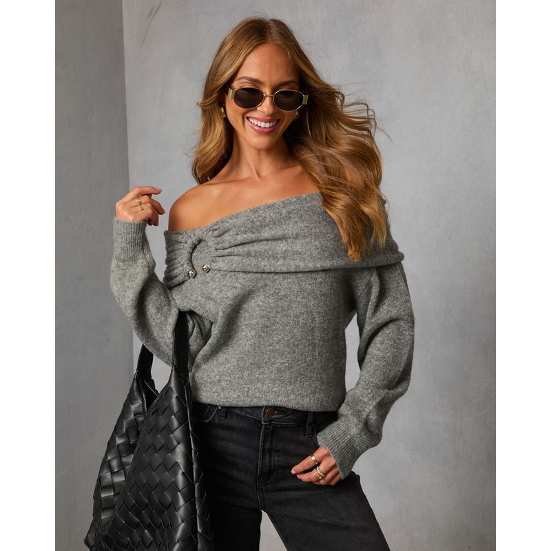 Snuggle Mode Off The Shoulder Sweater Heather Charcoal XS