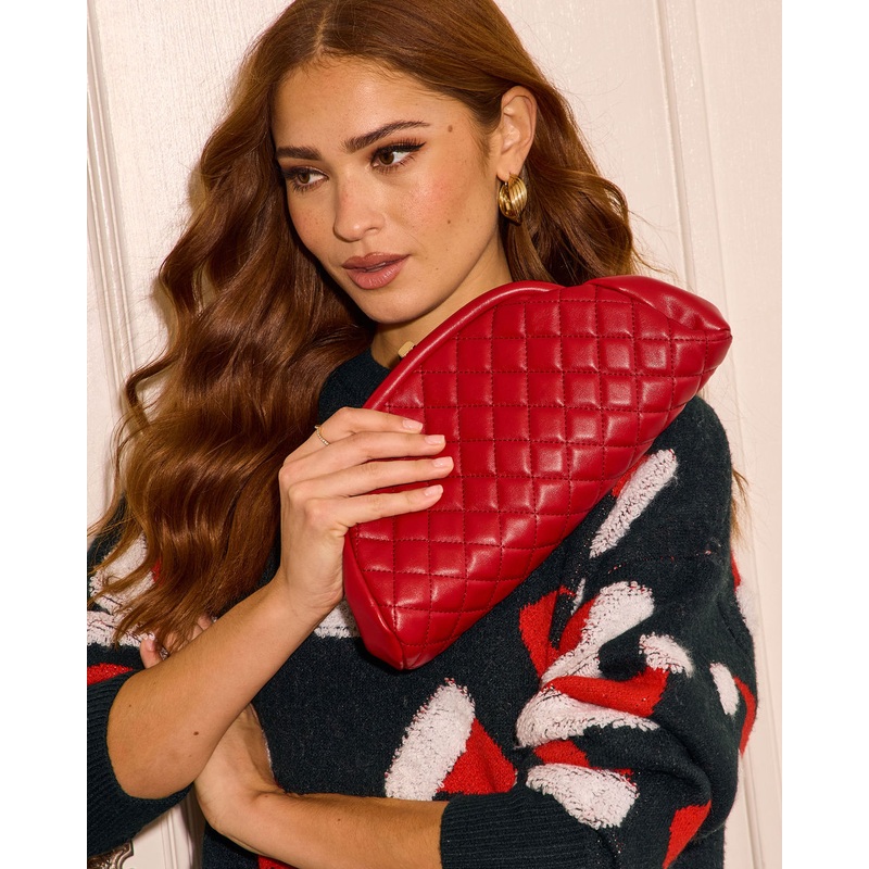 Zellie Quilted Vegan Leather Clutch Red O/S
