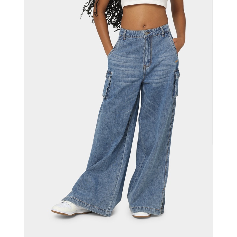 EN ES Women’s Thrashed Wide Leg Jeans Mid Blue 6 (XS)