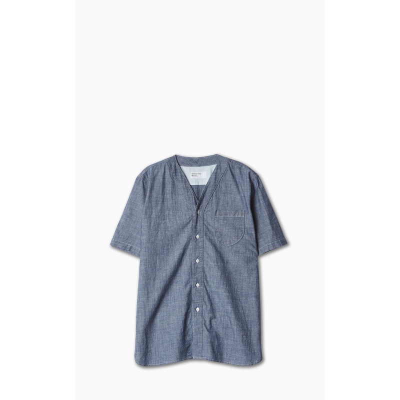 Universal Works S/S V Neck Overshirt Chambray Indigo S
