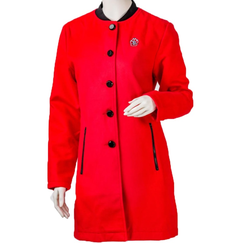 Women’s Long Red  Coat with Black Trim SM