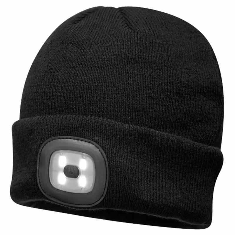 Portwest B029 USB Rechargeable LED Headlight Beanie Various Colours Black One Size