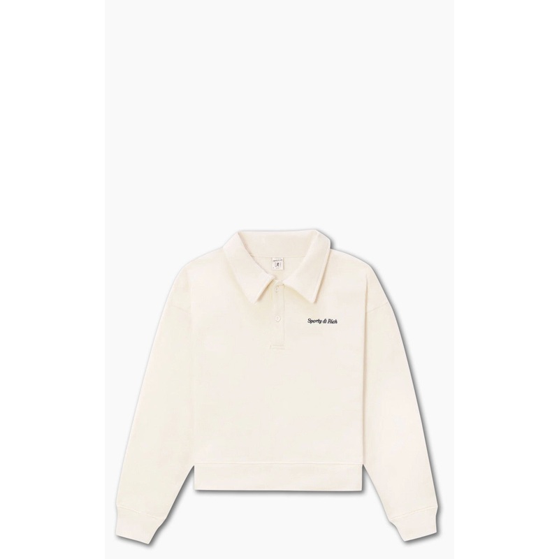 Sporty & Rich Classic Logo Embroidered Polo Cream XS