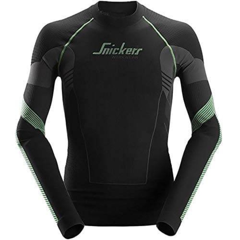 Snickers 9425 FlexiWork Seamless Long Sleeve Shirt Black / Grey 2XL
