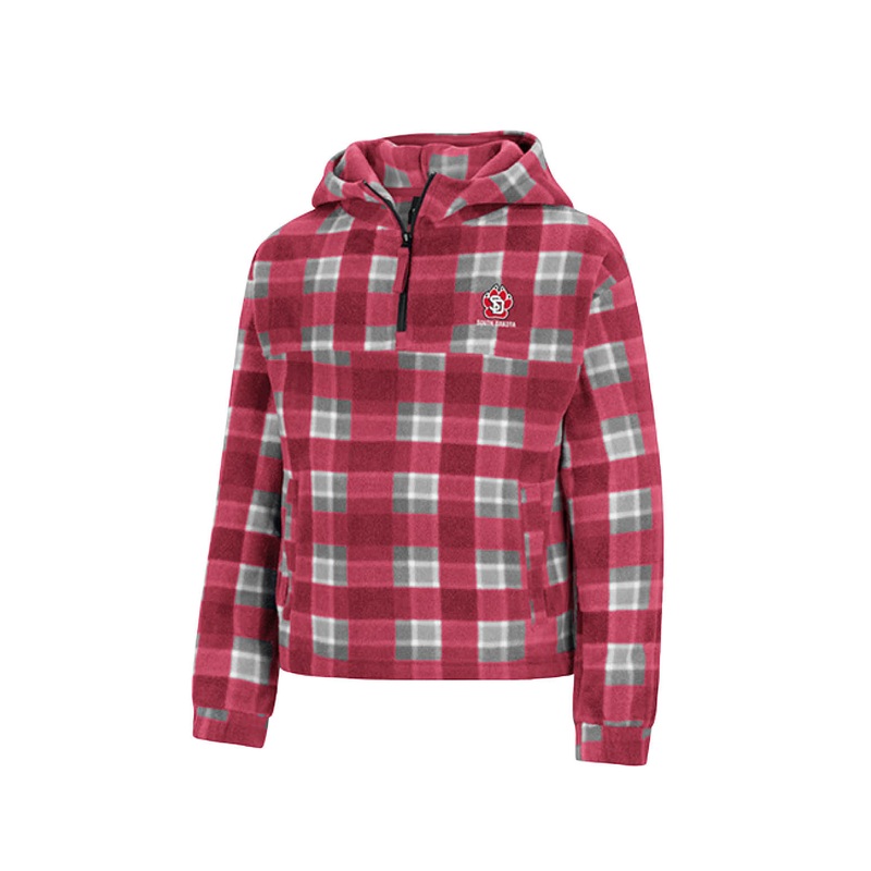 Colosseum Girl’s Plaid Poly Quarter Zip Jacket with Hood XS