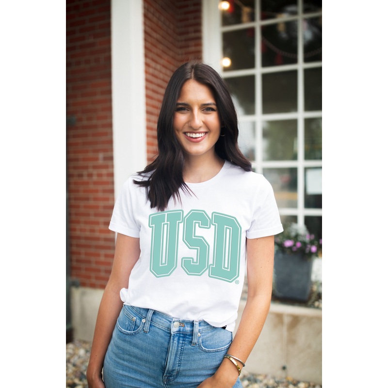 Gameday Social Women’s White Cuffed Tee Coral SM